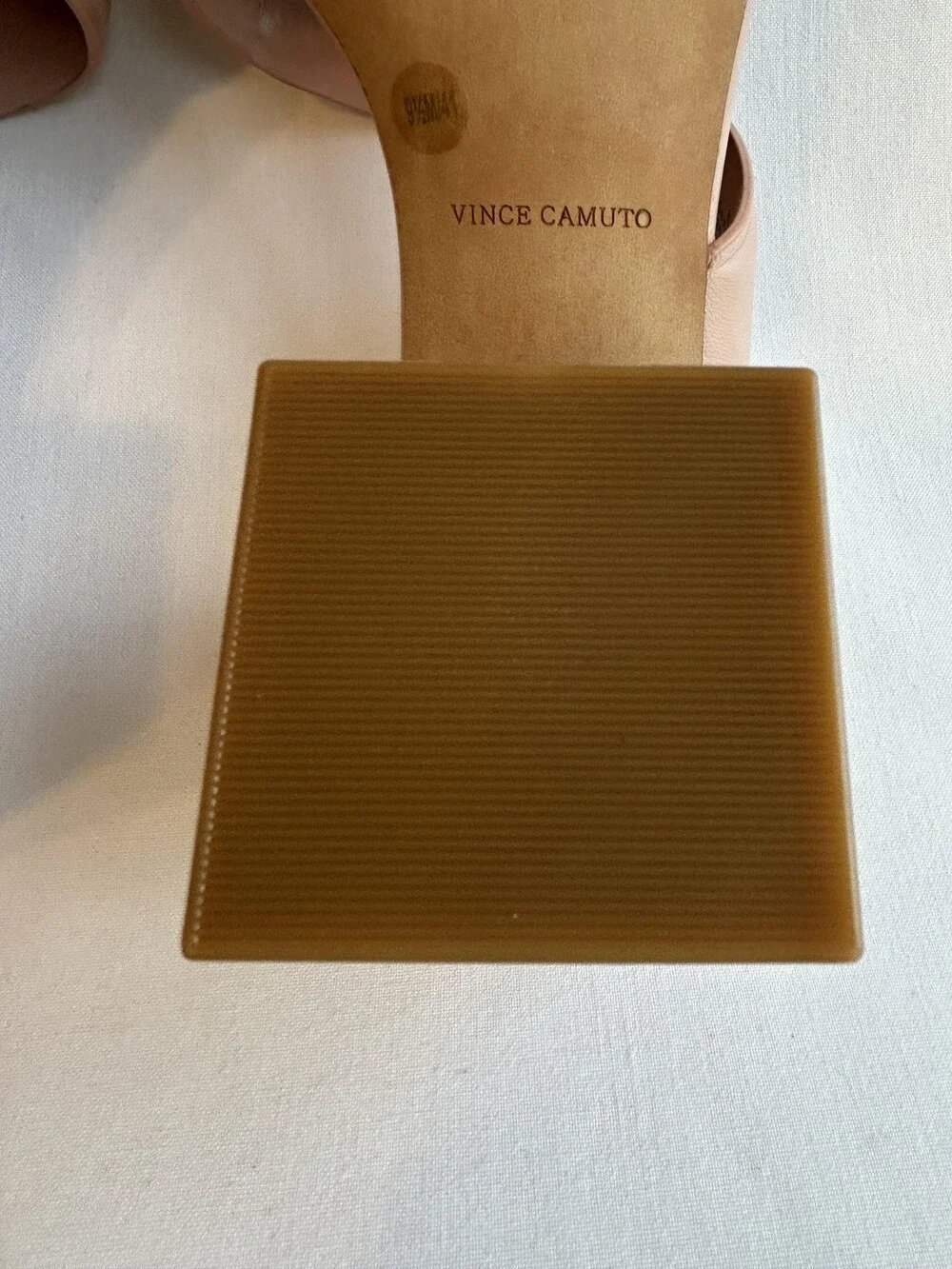 Vince Camuto Womens Shoes Size 9.5 Beige Mule Block Heel Square Toe Pale Peony